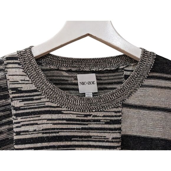 Nic + Zoe Mixed Musings Knit Crewneck Sweater in Black Multi Women's Size M - Picture 8 of 12